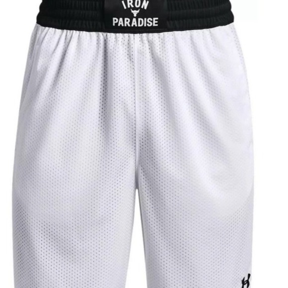Under Armour Other - Under Armour Project Rock Mens Iron Paradise White Mesh Shorts 1361618 Sz